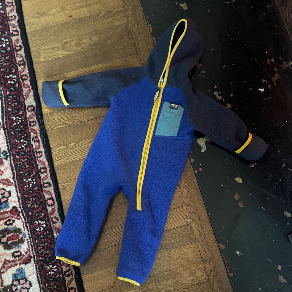 L.L. Bean Kids Blue Fleece Footie with Yellow Accents